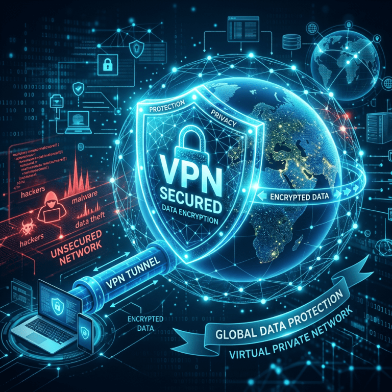 VPN secured data encryption protecting global network traffic in a virtual private network tunnel