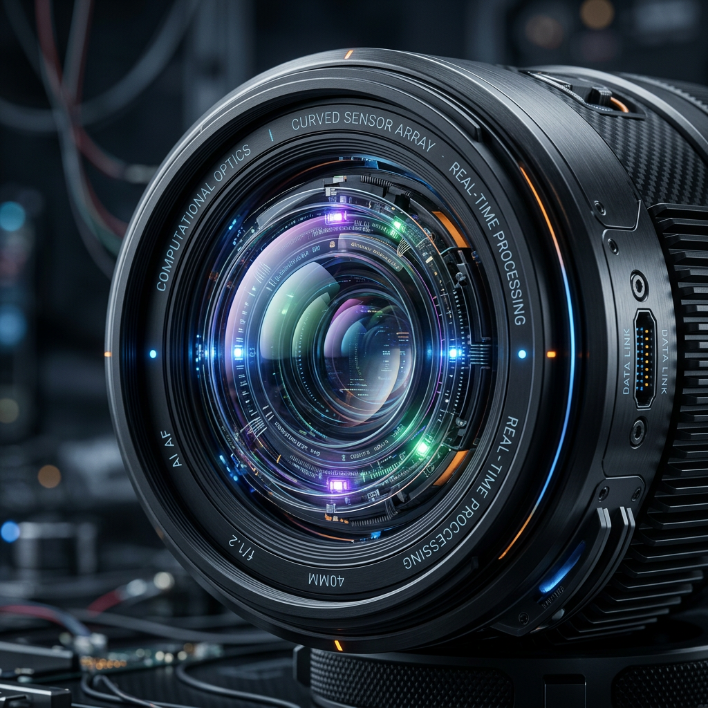 High-tech camera lens with computational optics and curved sensor array