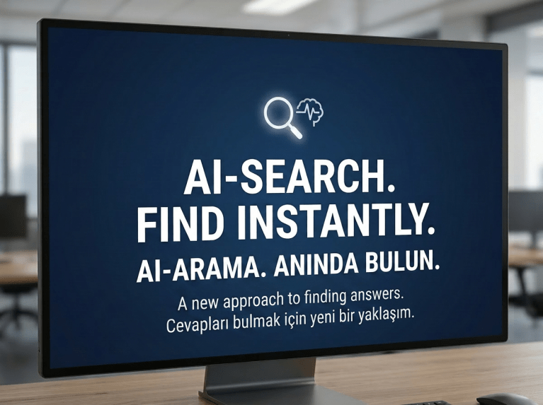 Dashboard showing AI search performance metrics including query success rate, response latency, traffic sources, keywords, user intent, and conversion rates