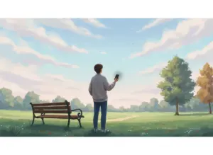 Person letting go of phone outdoors symbolizing digital detox