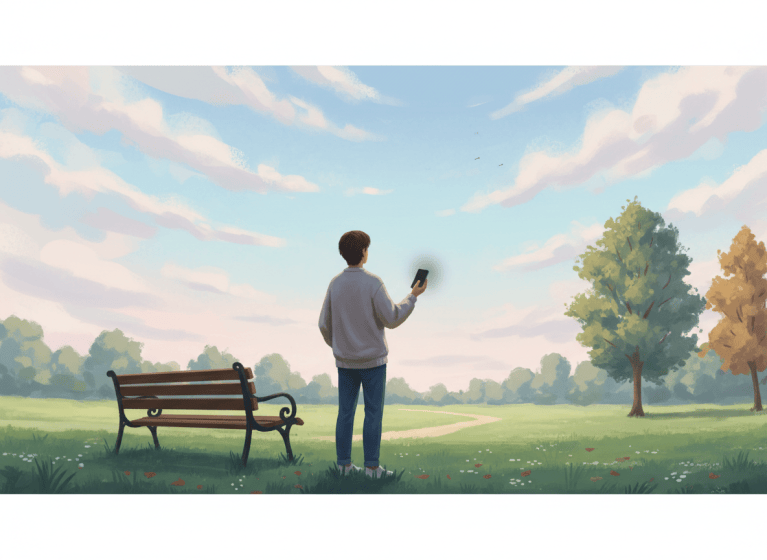 Person letting go of phone outdoors symbolizing digital detox