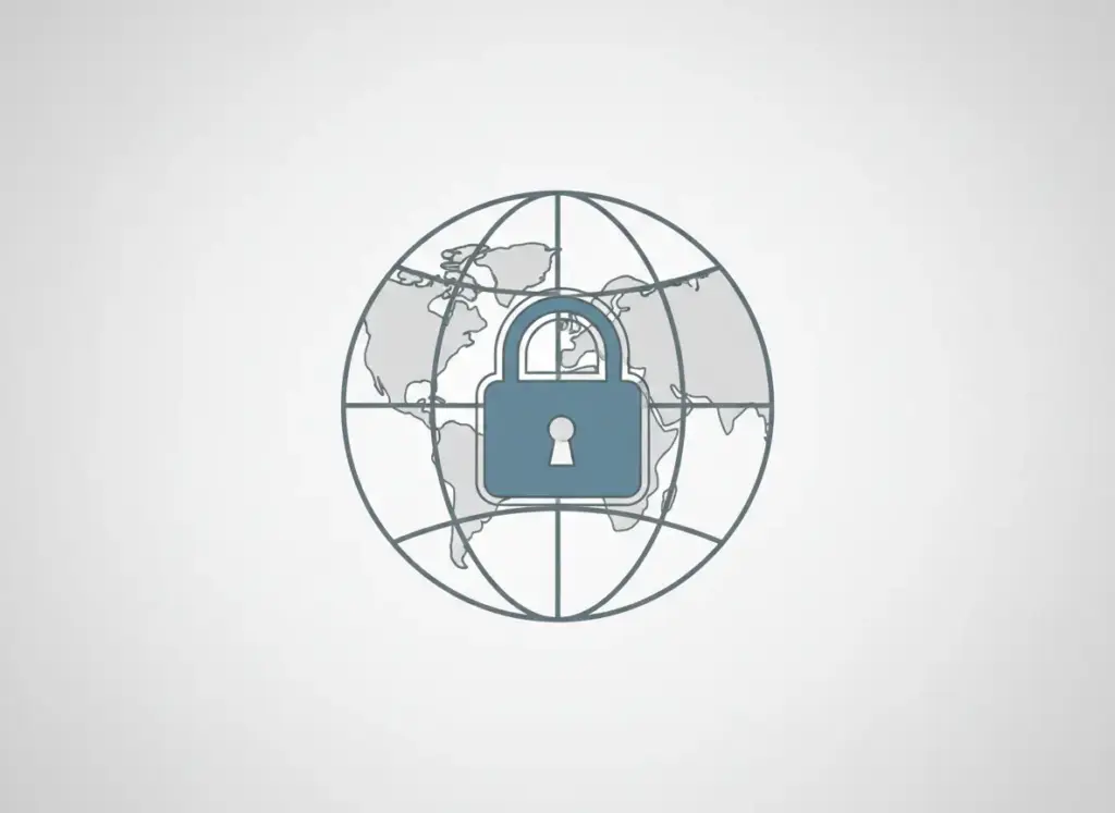Dünya haritası üzerinde kilit simgesi, VPN güvenliği temalı
