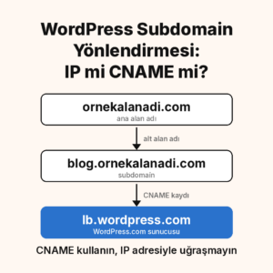 WordPress subdomain için CNAME yönlendirme diyagramı